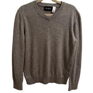 Childrens Place Size 7/8 M Boys Gray Sweater V-Neck 100% Cotton